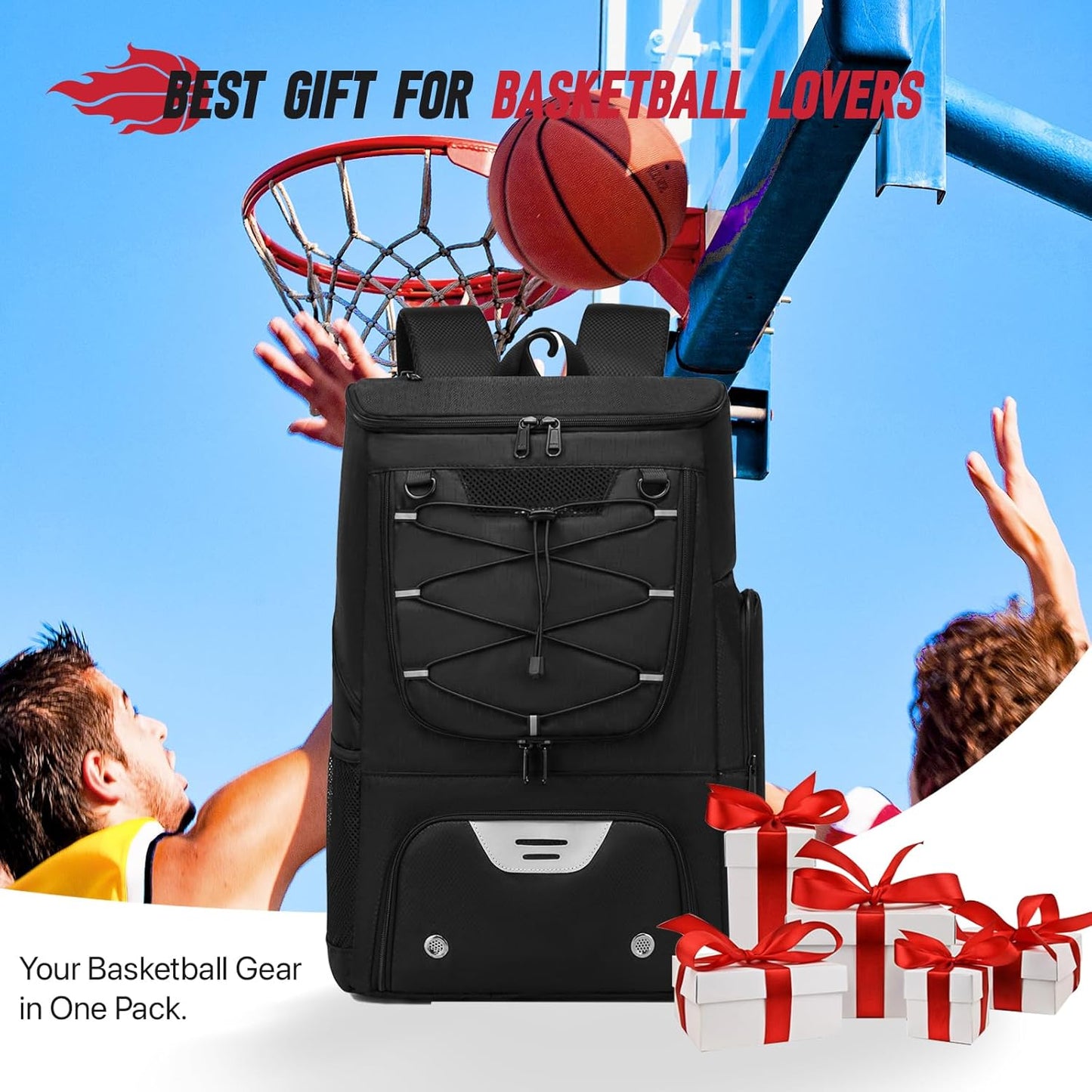 Basketball Backpack, Basketball Bag with Separate Ball Holder & Shoes Compartment Water Resistant Sports Bag