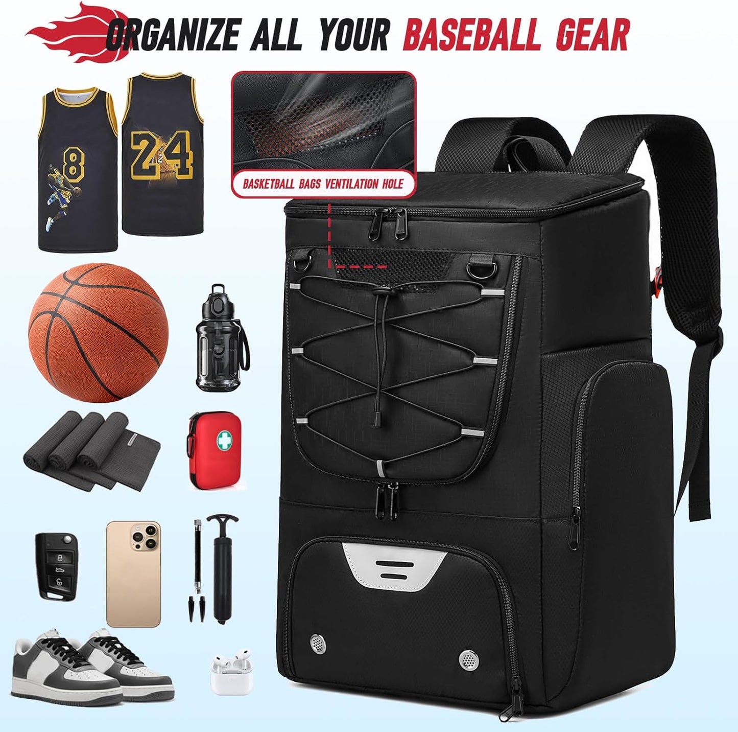 Basketball Backpack, Basketball Bag with Separate Ball Holder & Shoes Compartment Water Resistant Sports Bag