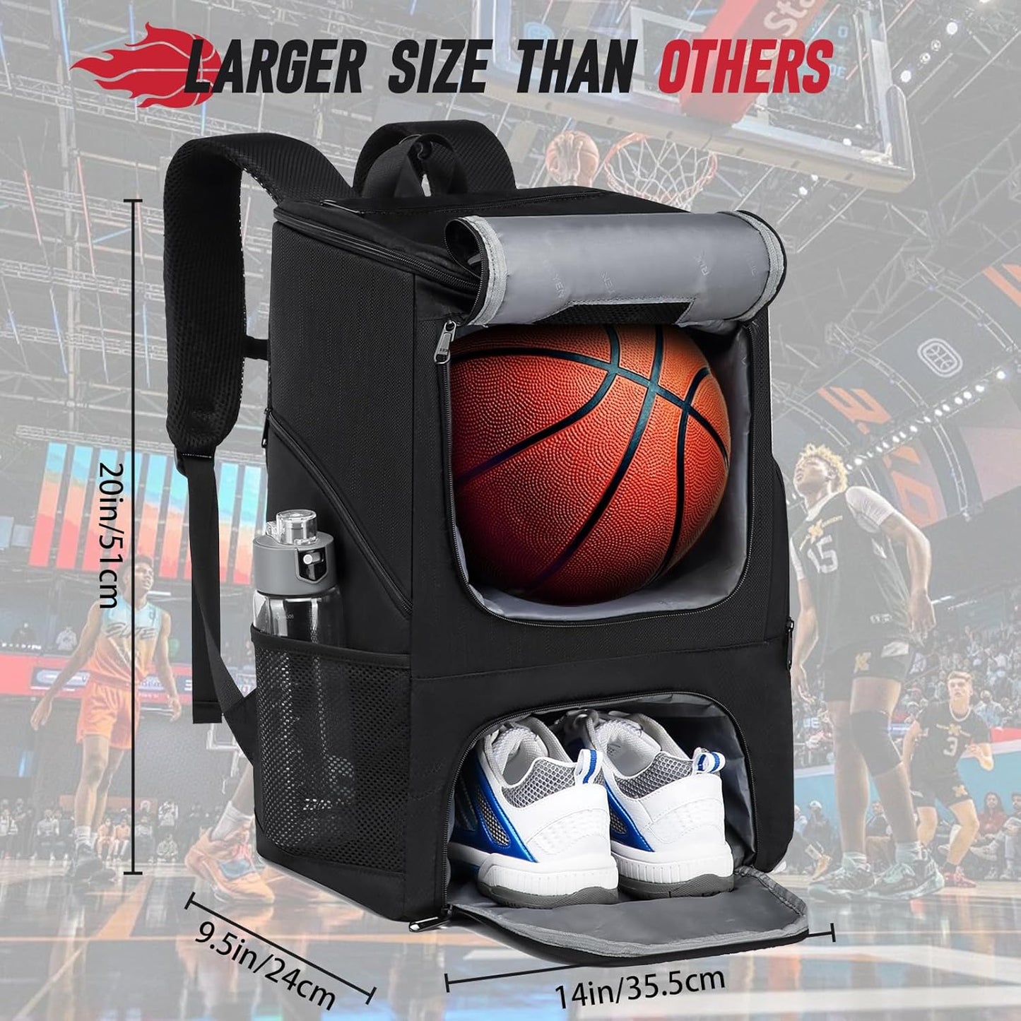 Basketball Backpack, Basketball Bag with Separate Ball Holder & Shoes Compartment Water Resistant Sports Bag