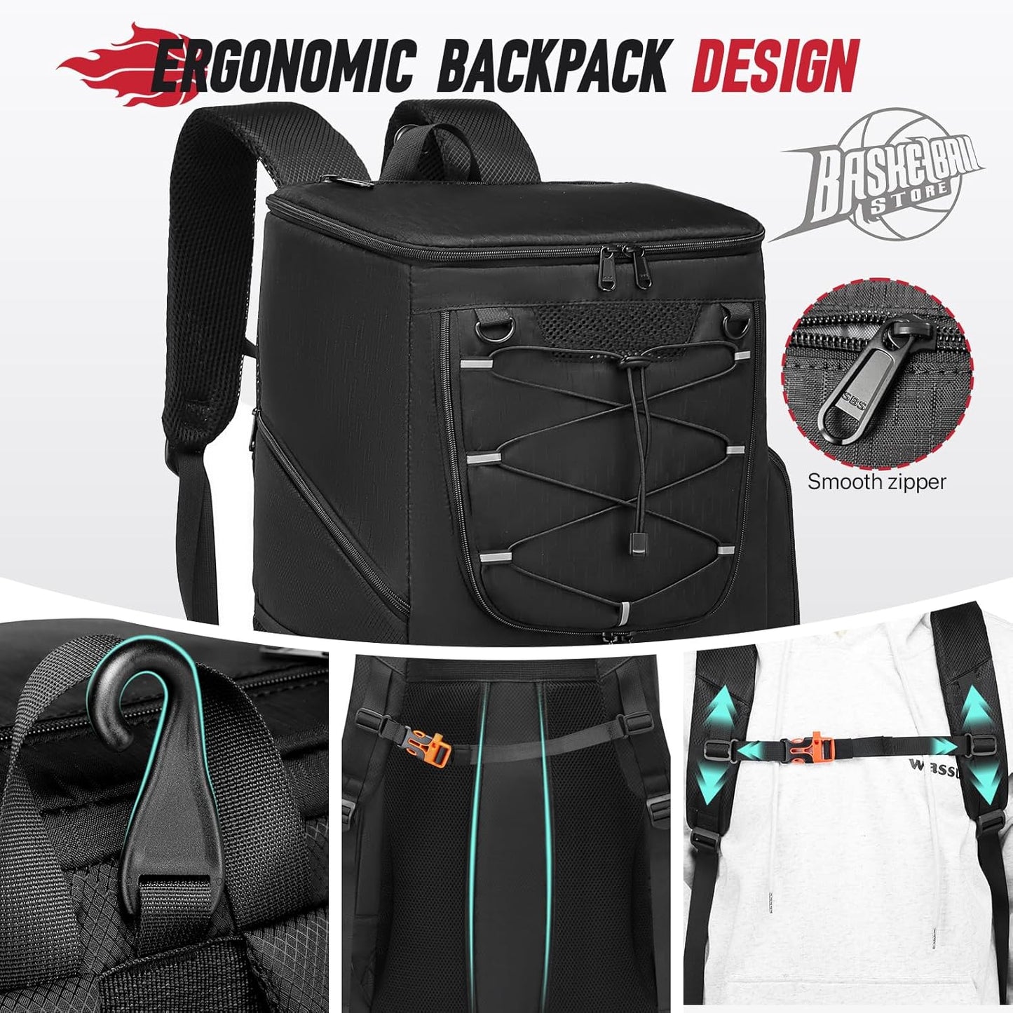 Basketball Backpack, Basketball Bag with Separate Ball Holder & Shoes Compartment Water Resistant Sports Bag