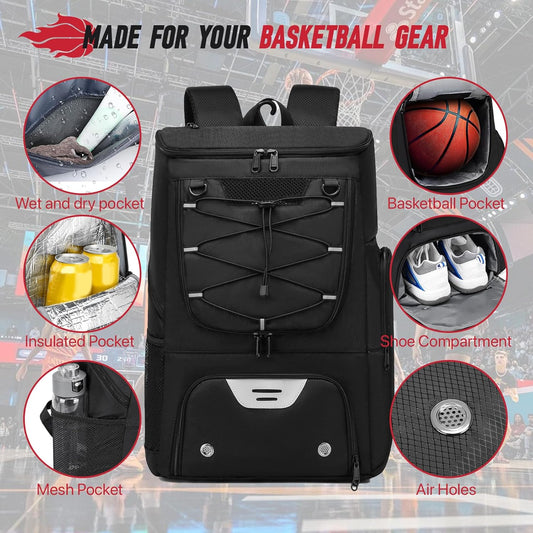 Basketball Backpack, Basketball Bag with Separate Ball Holder & Shoes Compartment Water Resistant Sports Bag
