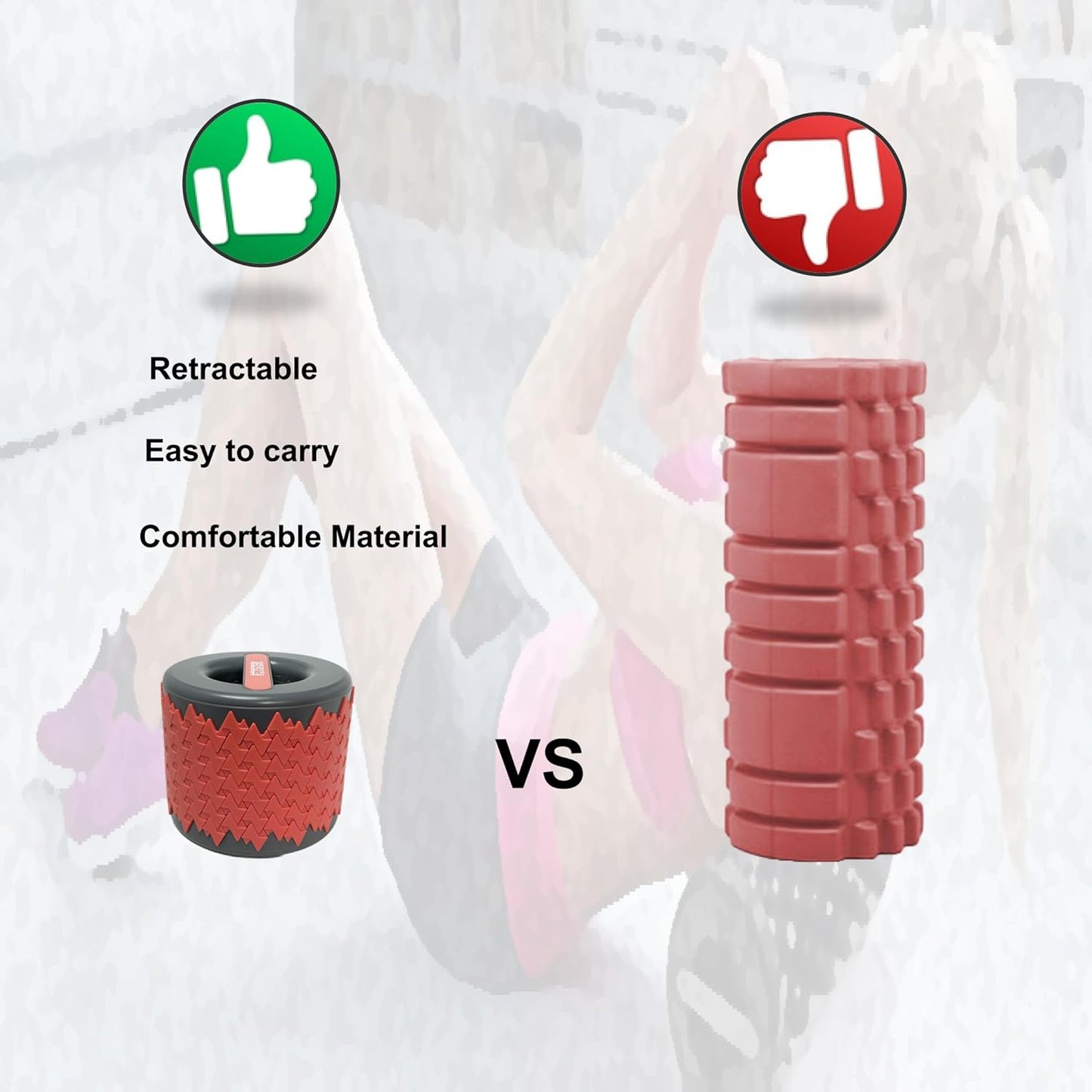 Collapsible Foam Roller for Exercise and Recovery (13 Inches), Easily Portable at 5.5 Inches (Red)