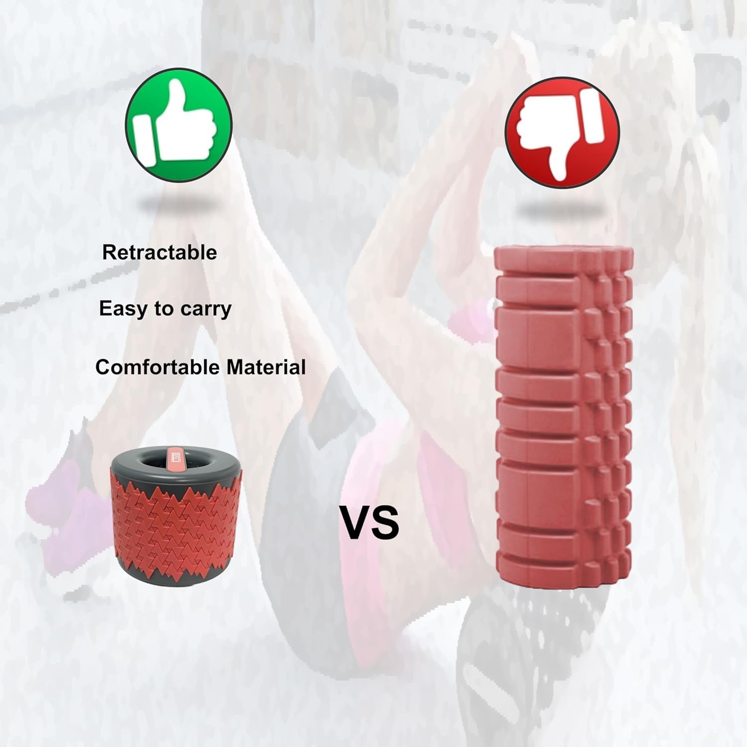 Collapsible Foam Roller for Exercise and Recovery (13 Inches), Easily Portable at 5.5 Inches (Red)